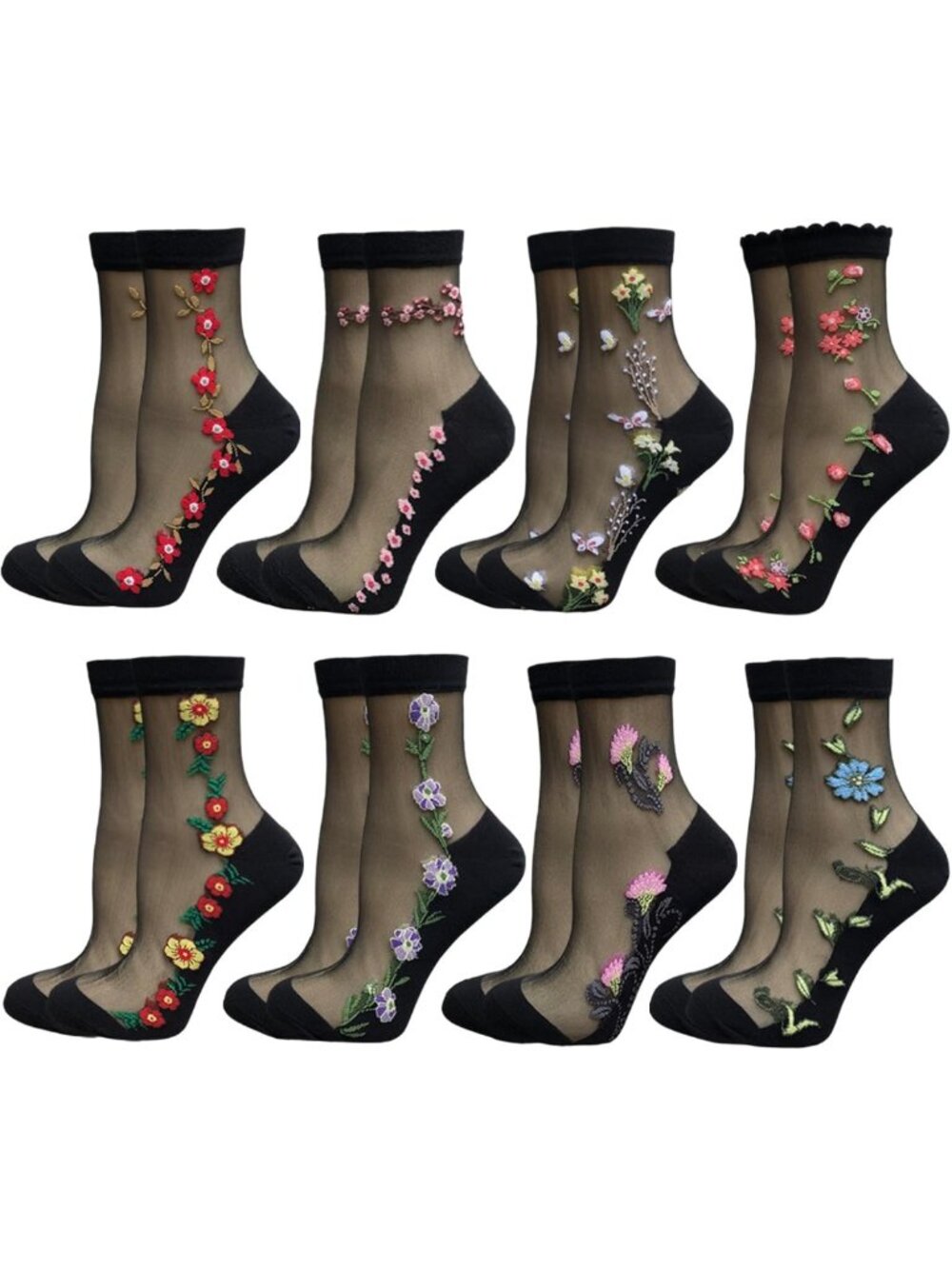 Sheer Mesh Transparent Ankle Socks for Women - Ultra-Thin Lace Fishnet Floral